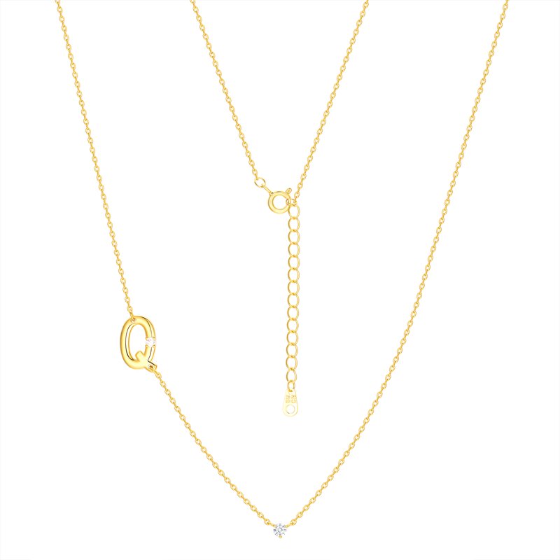 Initial Necklace Set in 14K Gold Flash Plated Brass with Cubic Zirconia - Multiple Letters