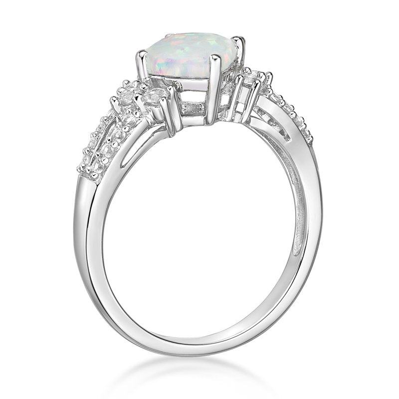 Sterling Silver Opal & White Sapphire Ring - Hypoallergenic, Elegant Jewelry