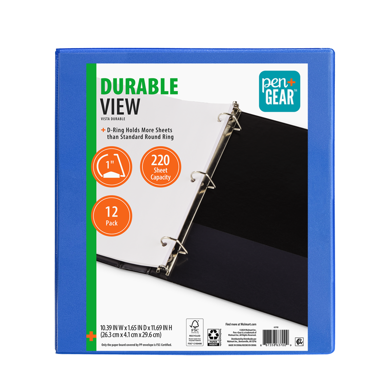 Durable Blue 1-Inch Binder with 220 Sheets & Pocket Storage