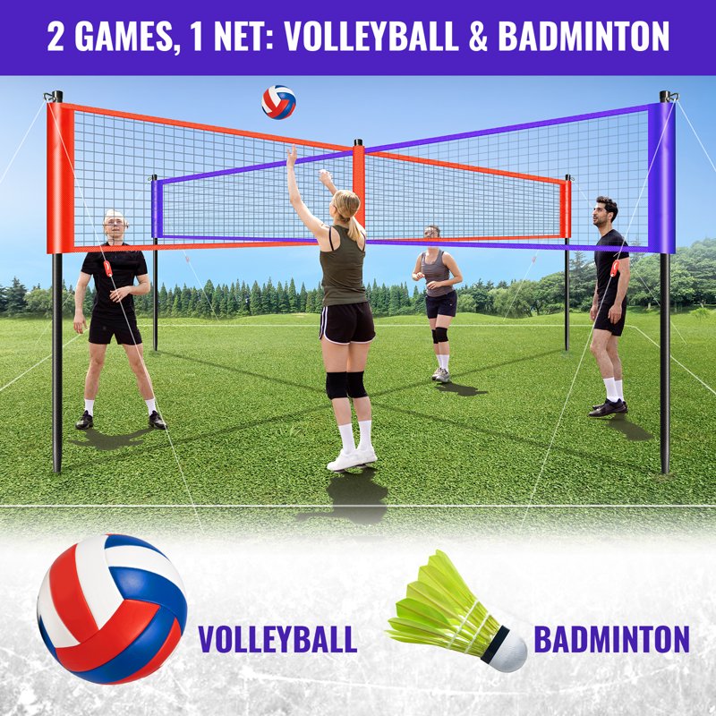 4-Way Volleyball Net Set - Adjustable Height for Backyard & Beach Games