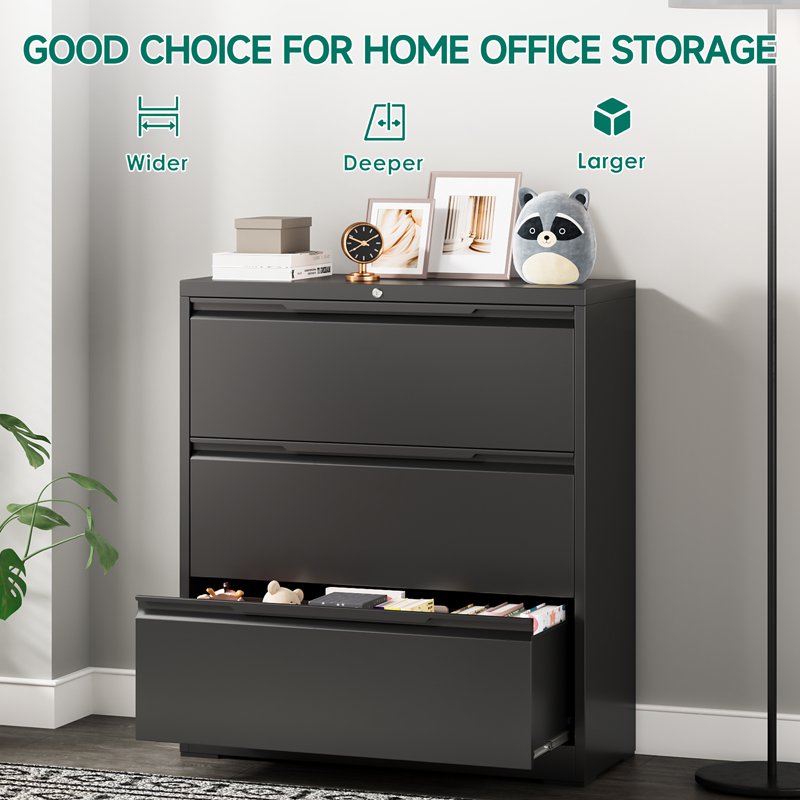Metal 3 Drawer Lateral File Cabinet with Lock for Office & Home Storage