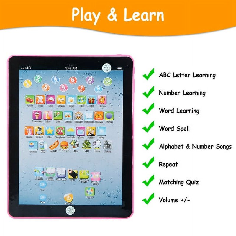 Kids Educational Touchscreen Learning Tablet for ABC Numbers & Words Pink