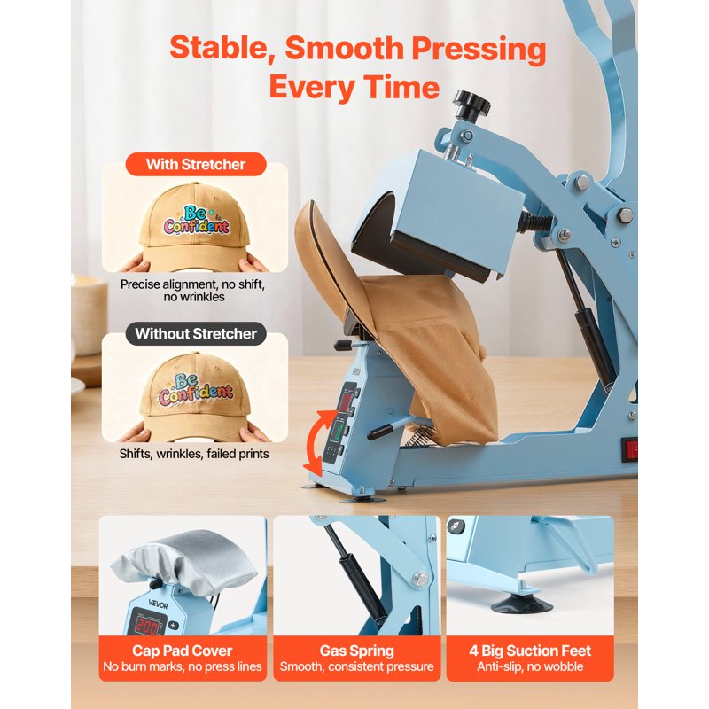 Hat Heat Press Machine with 2 Interchangeable Platens for Caps & HTV Projects
