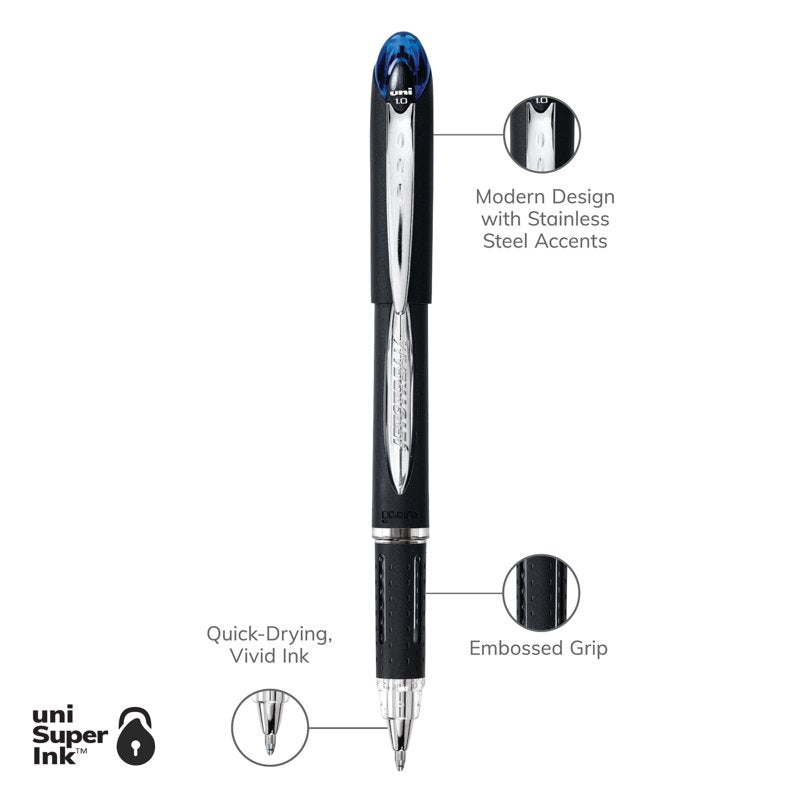 Uniball Jetstream Medium Point Ballpoint Pens - Blue Ink, Pack of 12