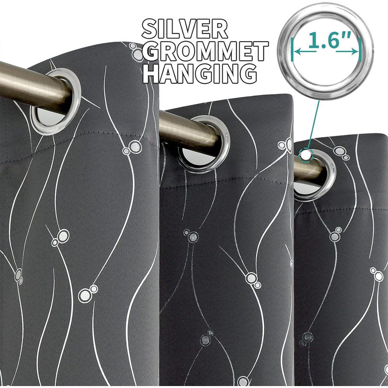 Blackout Thermal Insulated Grommet Window Curtains - Dark Grey, 2 Panels