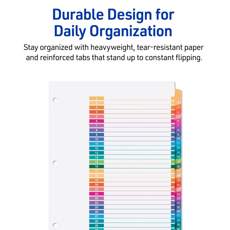 Multicolor Tab Dividers for 3-Ring Binders, Customizable Table of Contents Set