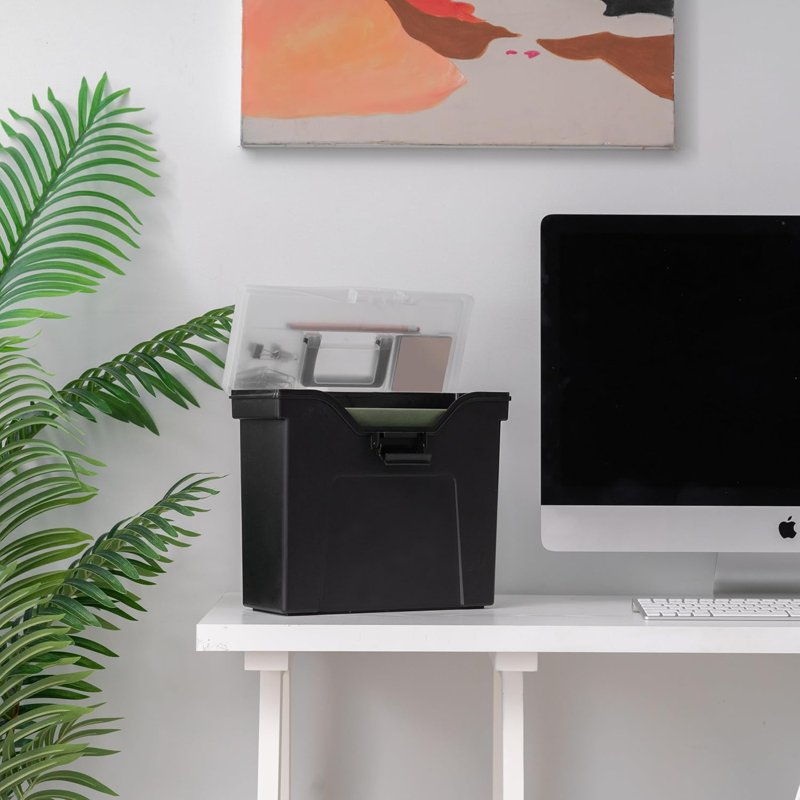 Portable File Box with Handle - Lockable Letter Size Storage Organizer, Black