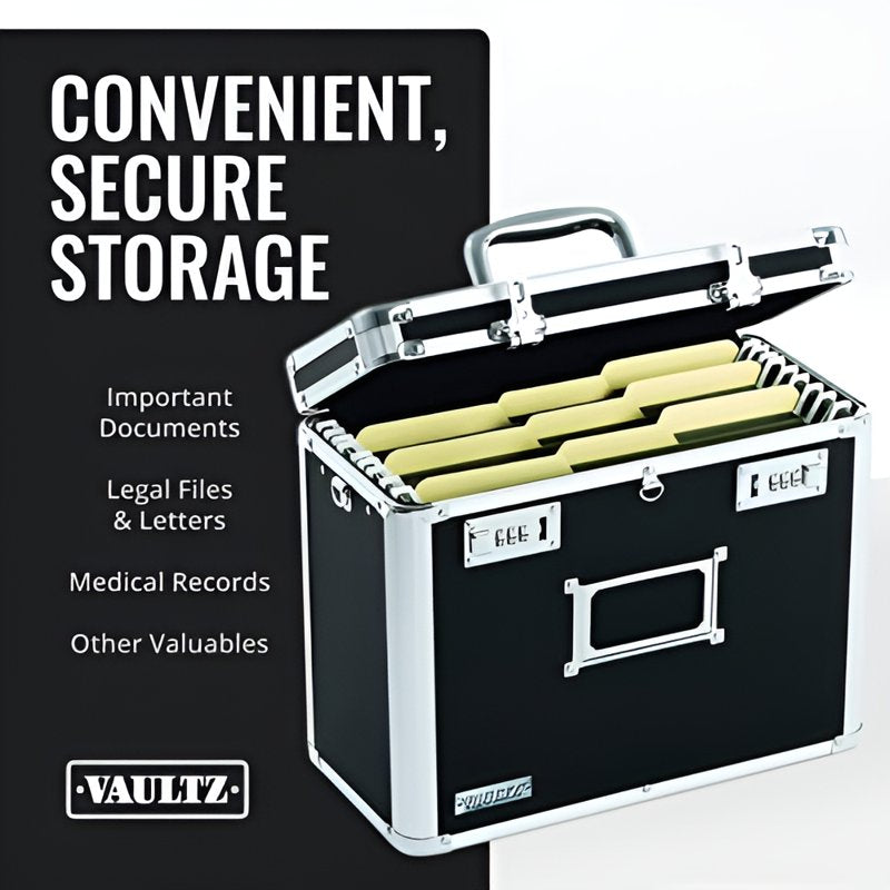 Vaultz Locking File Tote - Letter Size, Heavy-Duty Security Case, Black