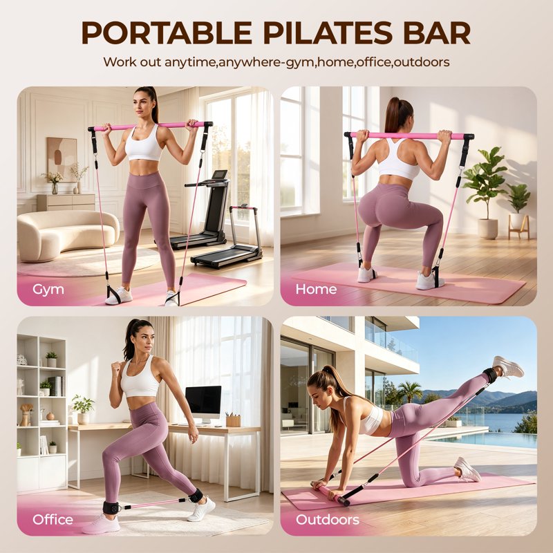 Adjustable Pilates Bar Kit with Resistance Bands for Full-Body Workout