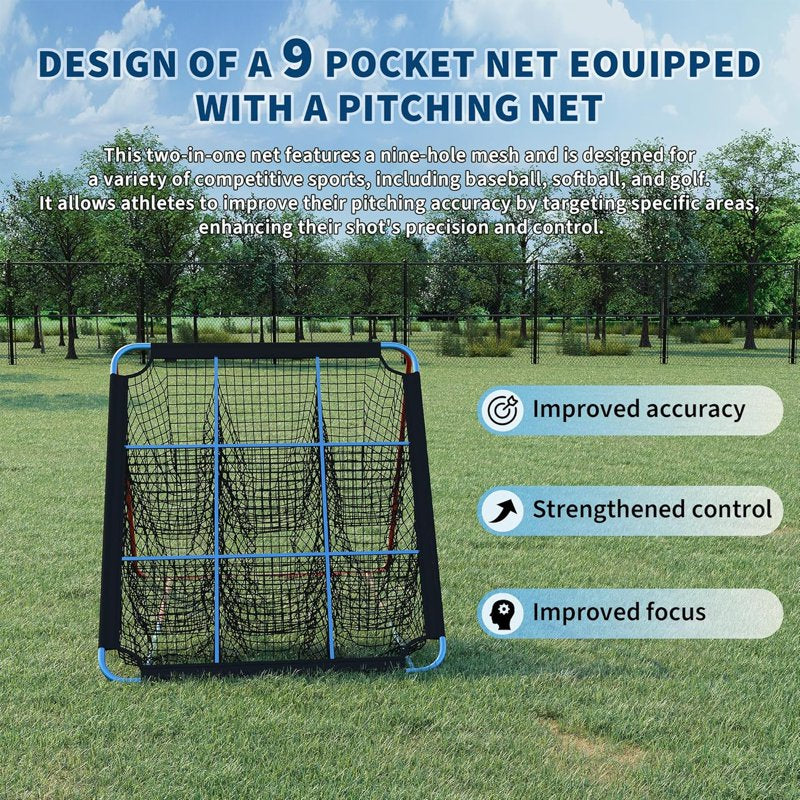 Adjustable Baseball Rebounder Net 5x4 FT with Strike Zone Targets for Hitting & Fielding