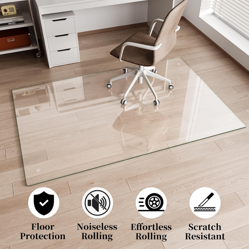 Heavy Duty Tempered Glass Chair Mat 46.1x55 Inches Clear Office Floor Protector