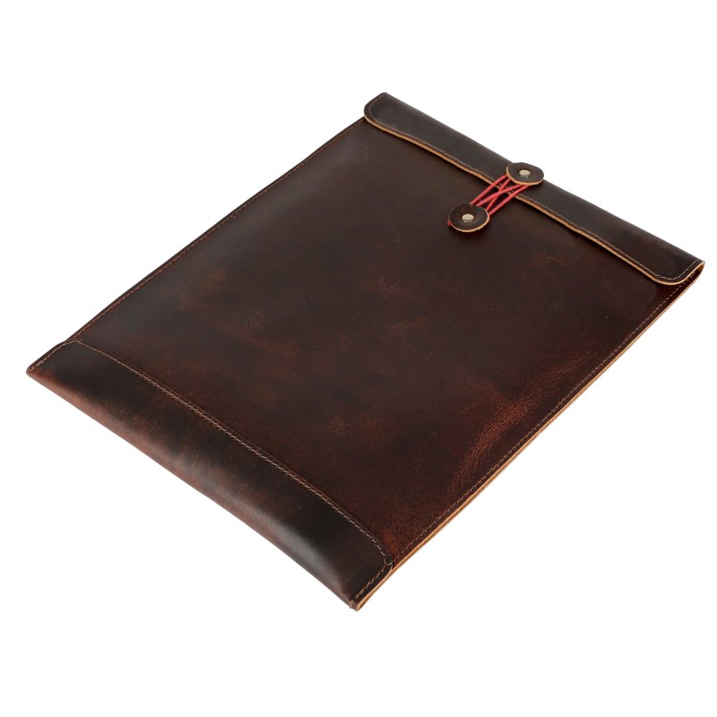 Leather Document Holder Mailing Envelope - 12.5 Inch Office Portfolio, Handmade Bourbon Brown