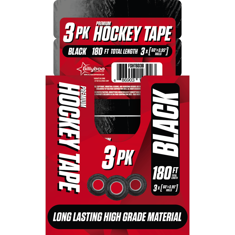 Premium Hockey Tape Set - 3 Rolls of 60ft Black Tape for Ice & Street Hockey