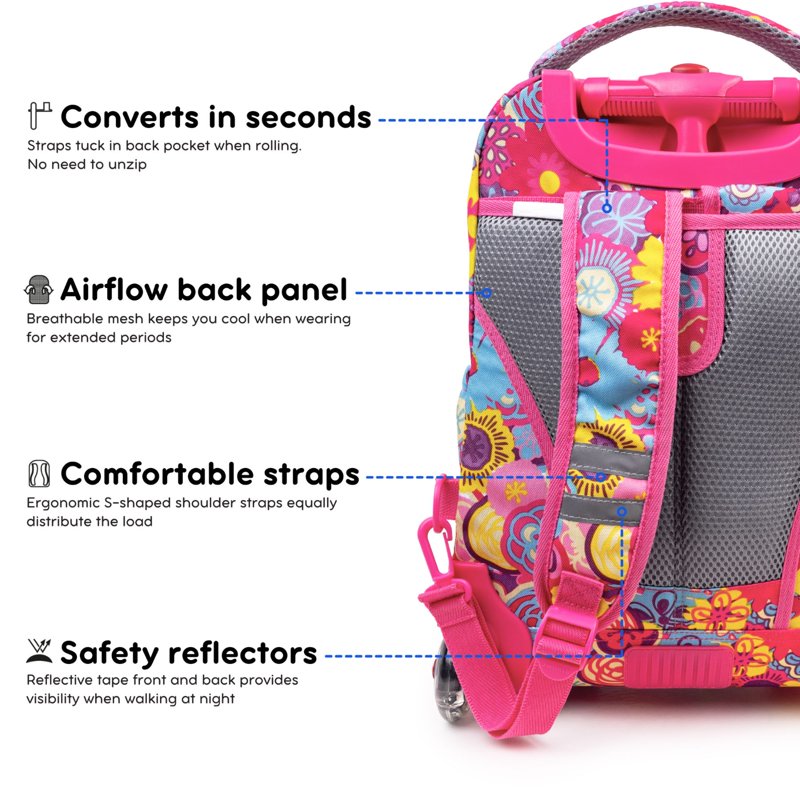 Kids Rolling Backpack with Insulated Lunch Bag - 16-Inch School & Travel Bag