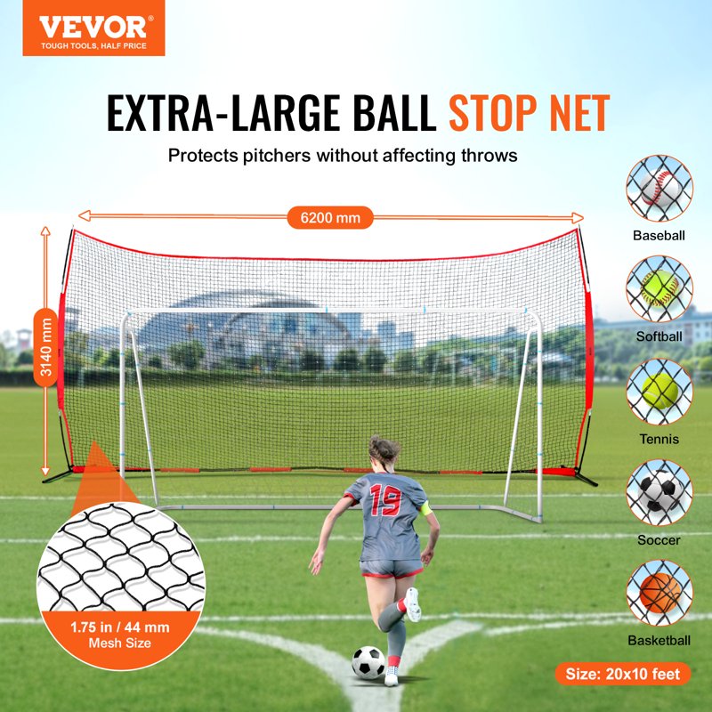 20x10 ft Baseball Softball Barrier Net - Portable Practice Backstop with Carry Bag