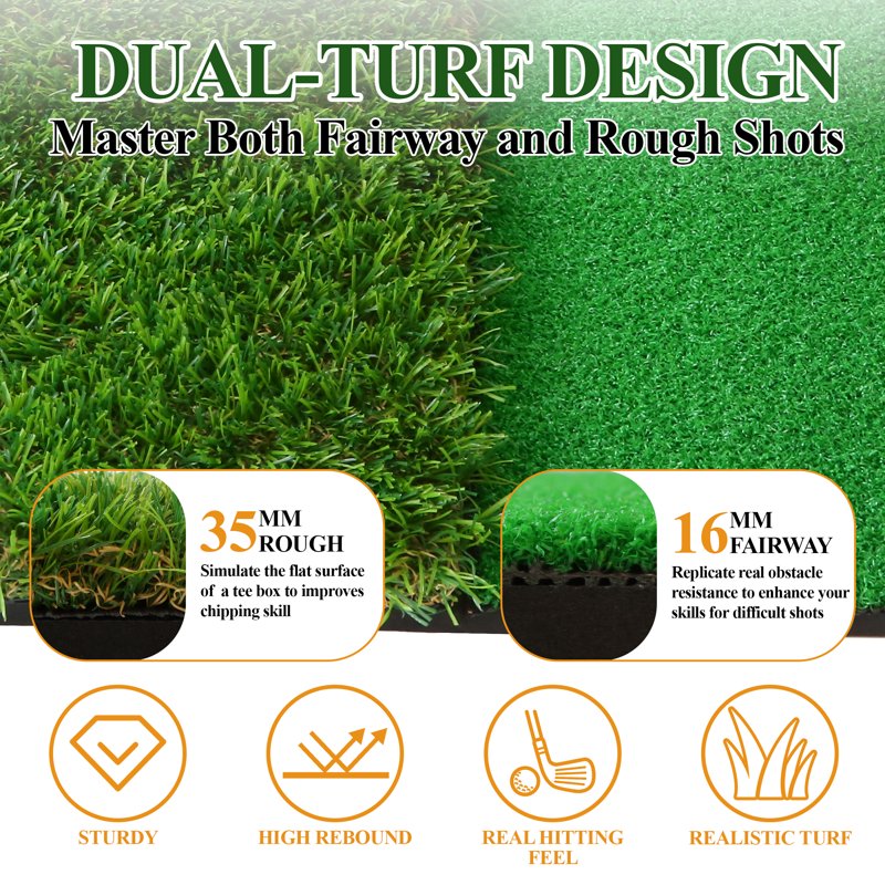 Dual-Turf Golf Hitting Mat with Foldable Design and 23x16 Inch Practice Area
