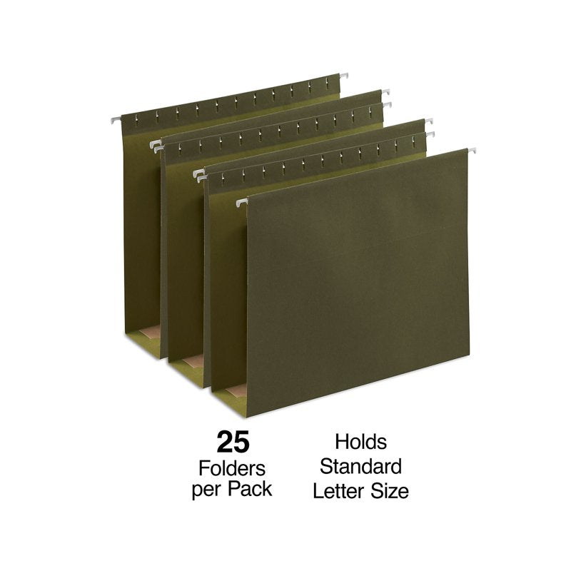Staples Letter-Size 3-Inch Box-Bottom Hanging File Folders - Green, 25 Pack