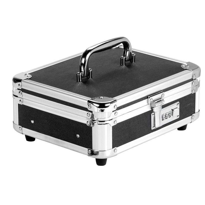 Cash Box with Tumbler Lock, Plastic & Steel, Black & Chrome - 10 Inch