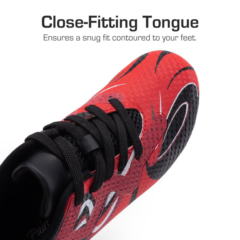 Dream Pairs Kids Soccer Cleats Youth Firm Ground Red/Black, Toddler & Little Kid