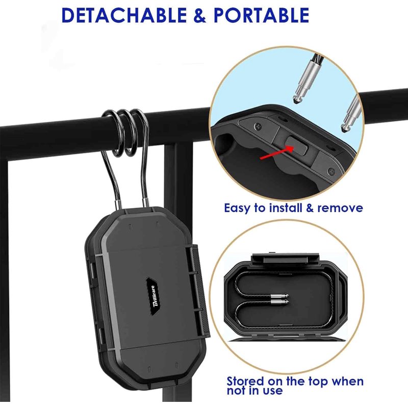Portable Waterproof Lock Box with 4-Digit Combination and Removable Steel Cable