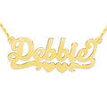 Personalized Name Necklace with Double Hearts - Sterling Silver or Gold Plated Jewelry