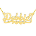 Personalized Name Necklace with Double Hearts - 14K Gold Plated or Sterling Silver