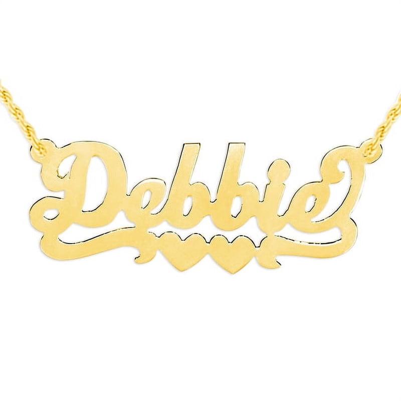 Personalized Name Necklace with Double Hearts - 14K Gold Plated or Sterling Silver