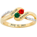 14K Gold Over Sterling Couple's Birthstone Bypass Ring with Diamond Accents