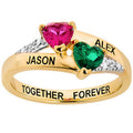 Couple's Birthstone Heart Ring with Diamond Accents - 14K Gold over Sterling