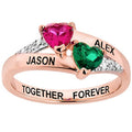 14K Rose Gold Over Sterling Silver Couple's Heart Birthstone Ring with Diamond Accents