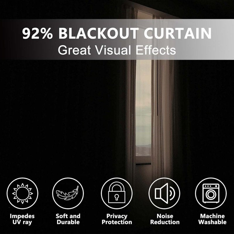 Wooden Texture Blackout Curtain Set with Grommets - Room Darkening Window Drapes for Bedroom & Living Room