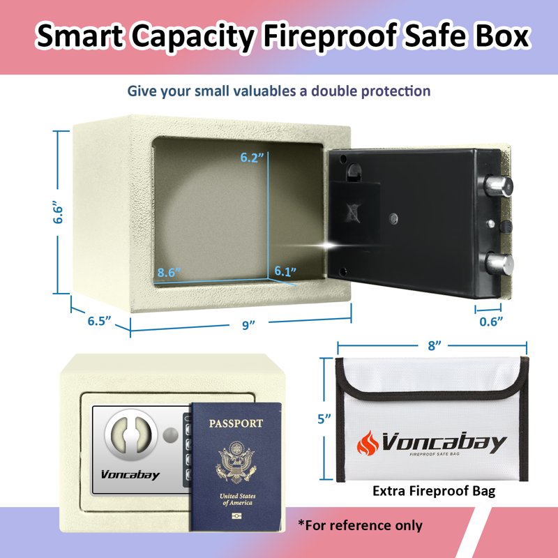 Fireproof Security Safe Box with Digital Keypad & Sensor Light for Home
