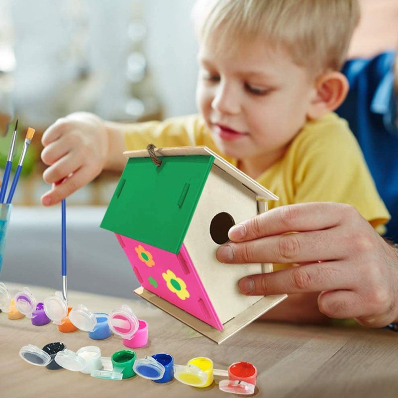 DIY Bird House Kit for Kids Ages 4-8 - Build and Paint Wooden Craft Set