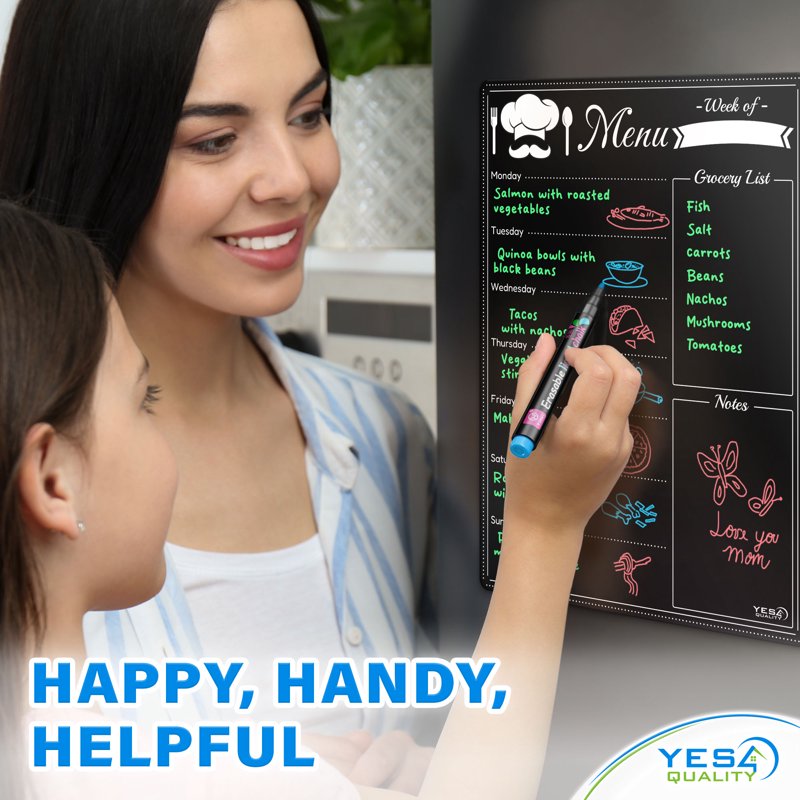 Magnetic Dry Erase Menu Board 16x12 Inch Kitchen Blackboard Meal Planner