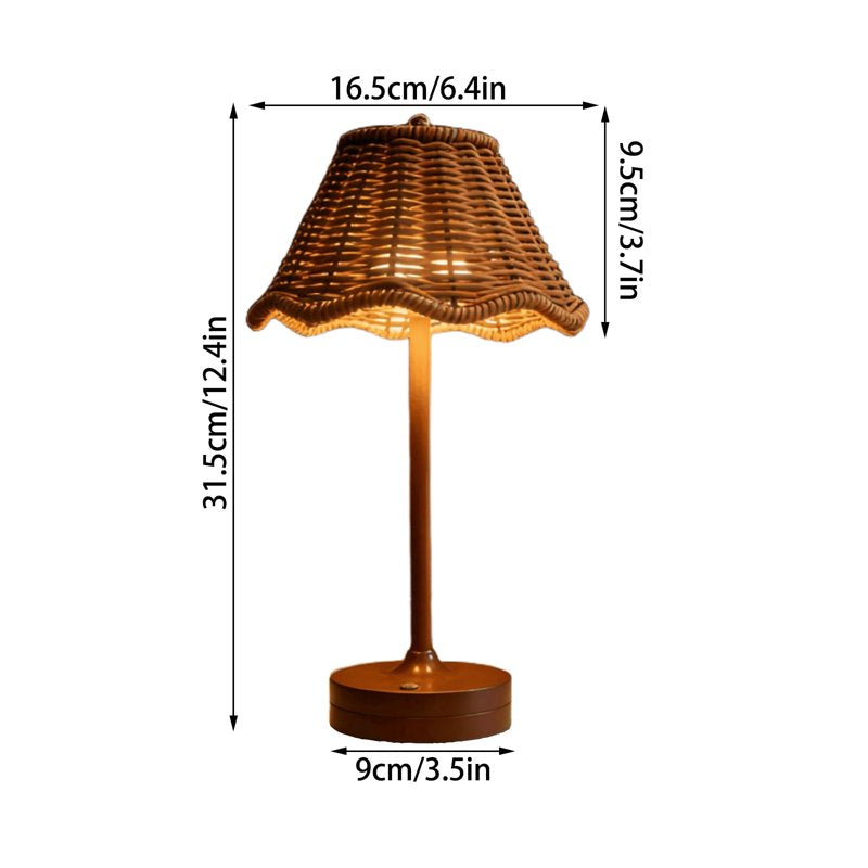 Rechargeable Cordless Table Lamp with Wicker Shade - Touch Control, Portable for Patio, Bedroom, Kitchen