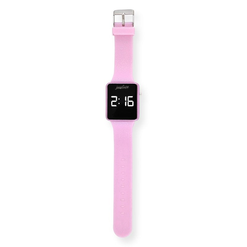Justice LED Watch with Glitter Strap & 2-Piece Bracelet Set - Pink