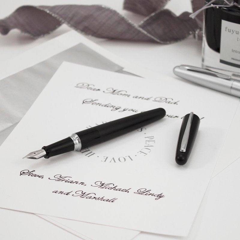 Fountain Pen with Black Gloss Brass Barrel and Medium Nib