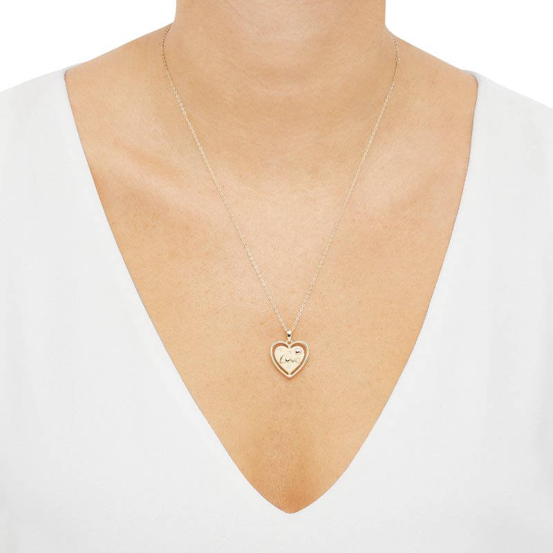 Sterling Silver 14K Gold Plated Reversible Heart Pendant Necklace, 20 Inch Chain