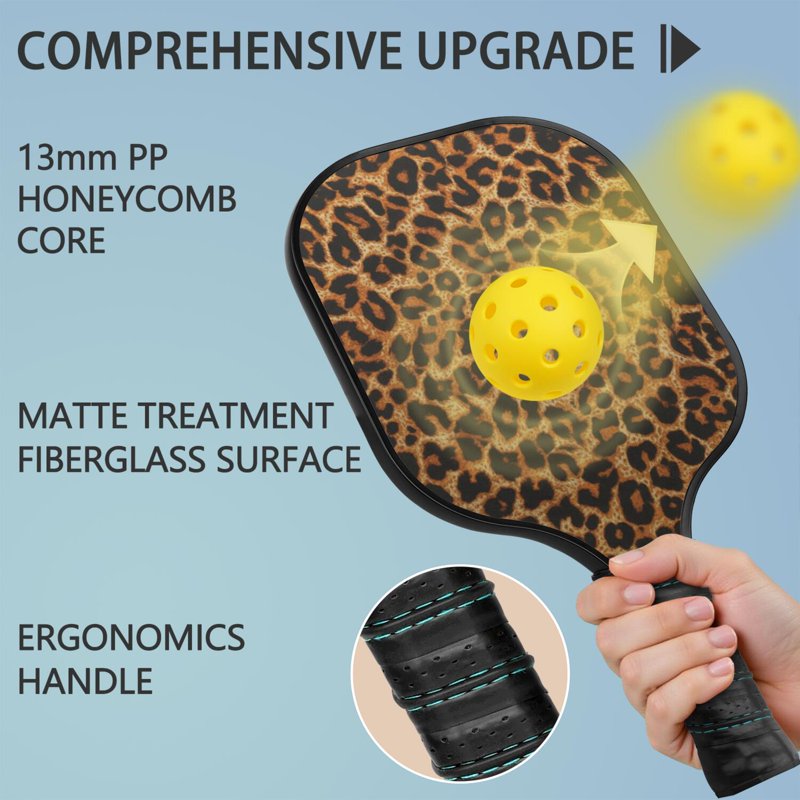 Leopard Fiberglass Pickleball Paddle Set - 2 Paddles, 4 Balls & Carry Bag (Black-2)