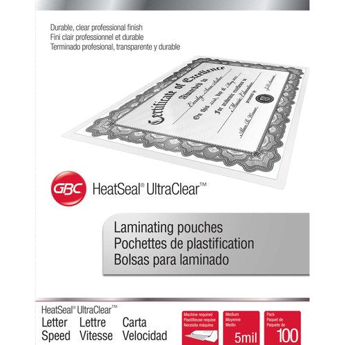 GBC UltraClear Thermal Laminating Pouches Letter Size 8.5x11.5 Inches 5 Mil Glossy