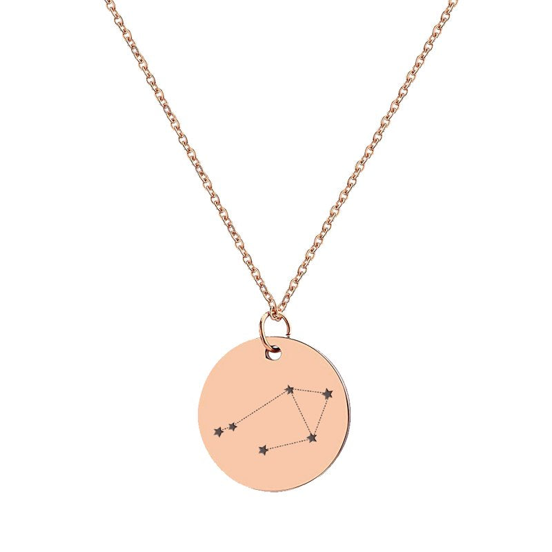 Zodiac Constellation Pendant Necklace - Stainless Steel Star Sign Jewelry for Women