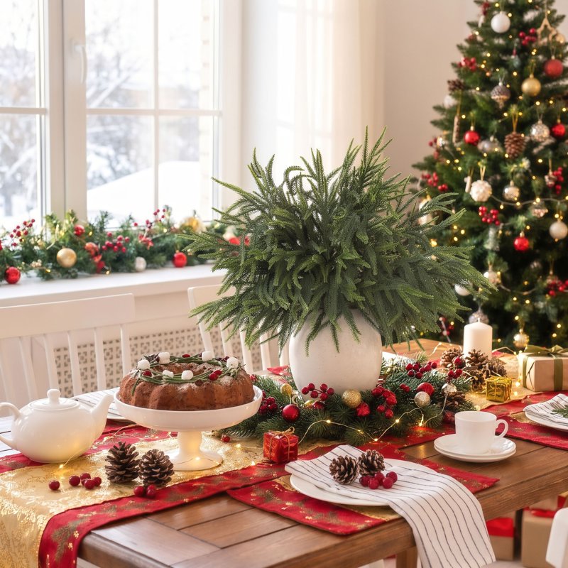 Artificial Norfolk Pine Branches Christmas Decor Set - 16 Real Touch Greenery