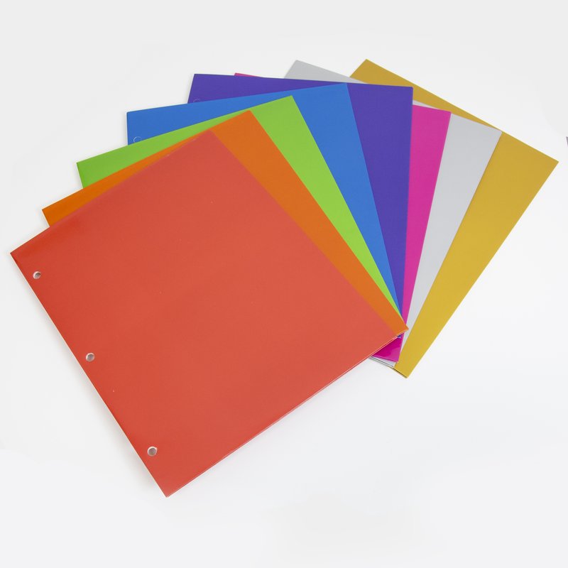 Metallic Laminated 2-Pocket Paper Folder with 3-Hole Punch - 8 Pack