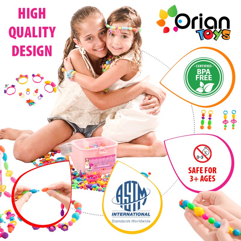 Kids Jewelry Making Kit with 550+ Beads and Storage Bag - Creative Craft Set for Girls
