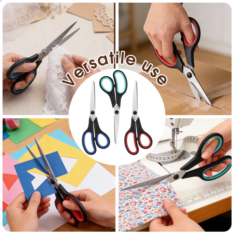 Heavy Duty Stainless Steel Scissors Set - 3 Pack with Comfort Handles for School Office Crafts