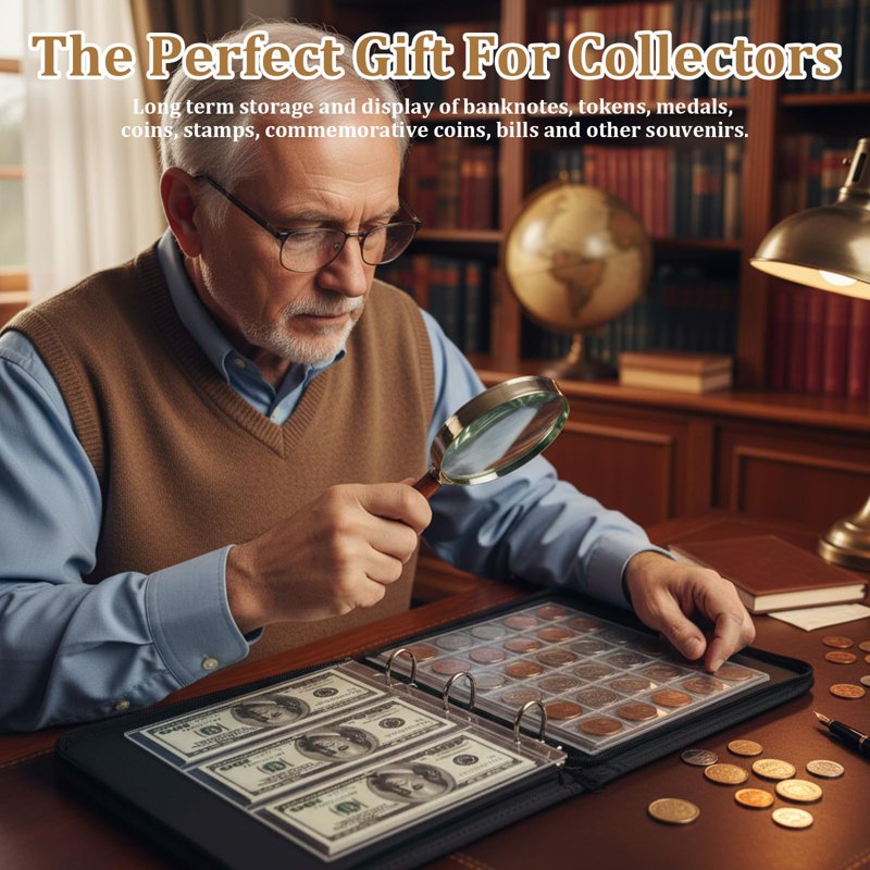 Fireproof Coin Collection Book Holder with 400 Pockets & Currency Sleeves