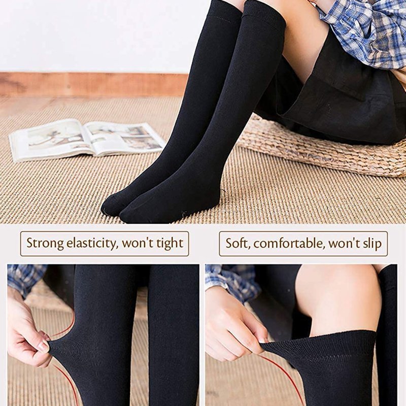 Knee High Socks for Women - 4 Pack Solid Cotton Athletic Knee/Tall Socks (Black) Variation Black #CH08