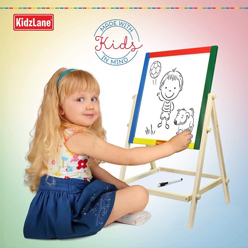 Kids Art Easel Double-Sided Wooden Drawing Board for Children 15.75 x 12 x 25.75 inches