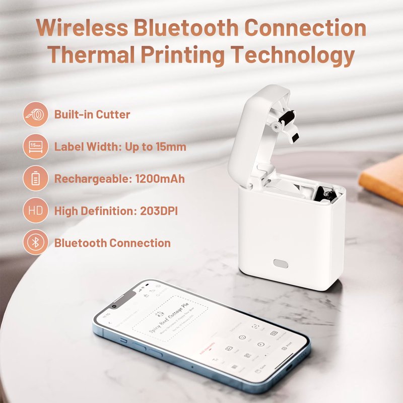 Portable Bluetooth Label Maker with Tape - Wireless Handheld Printer for Home Office & School