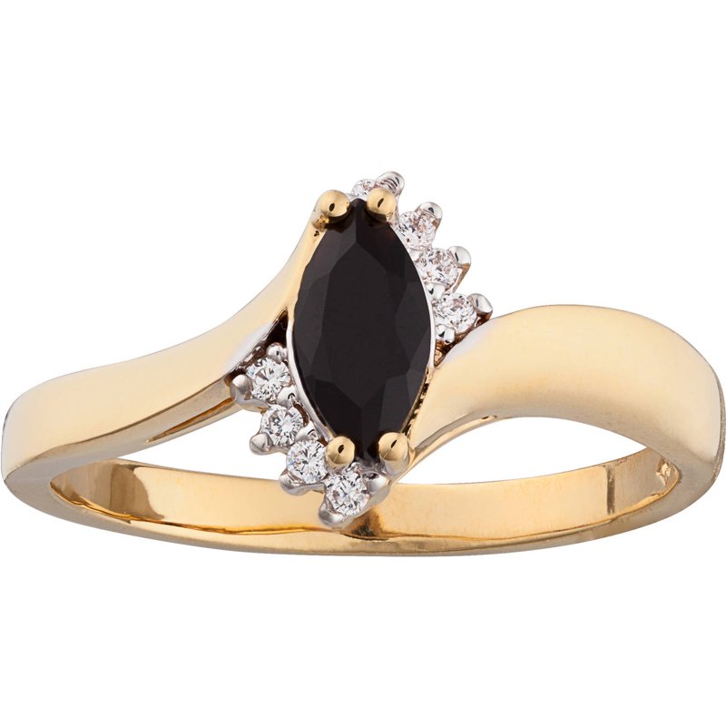 Gold-Plated Onyx Marquise Ring and CZ Accent with Matching Onyx Stud Earrings